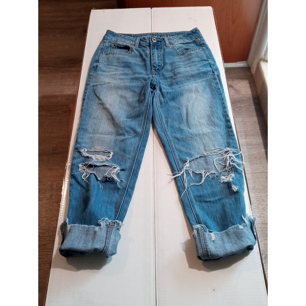 American Eagle High Rise Tomgirl Ripped Blown Out Jeans Size 0. 26X25 Grunge Y2K - Picture 13 of 16